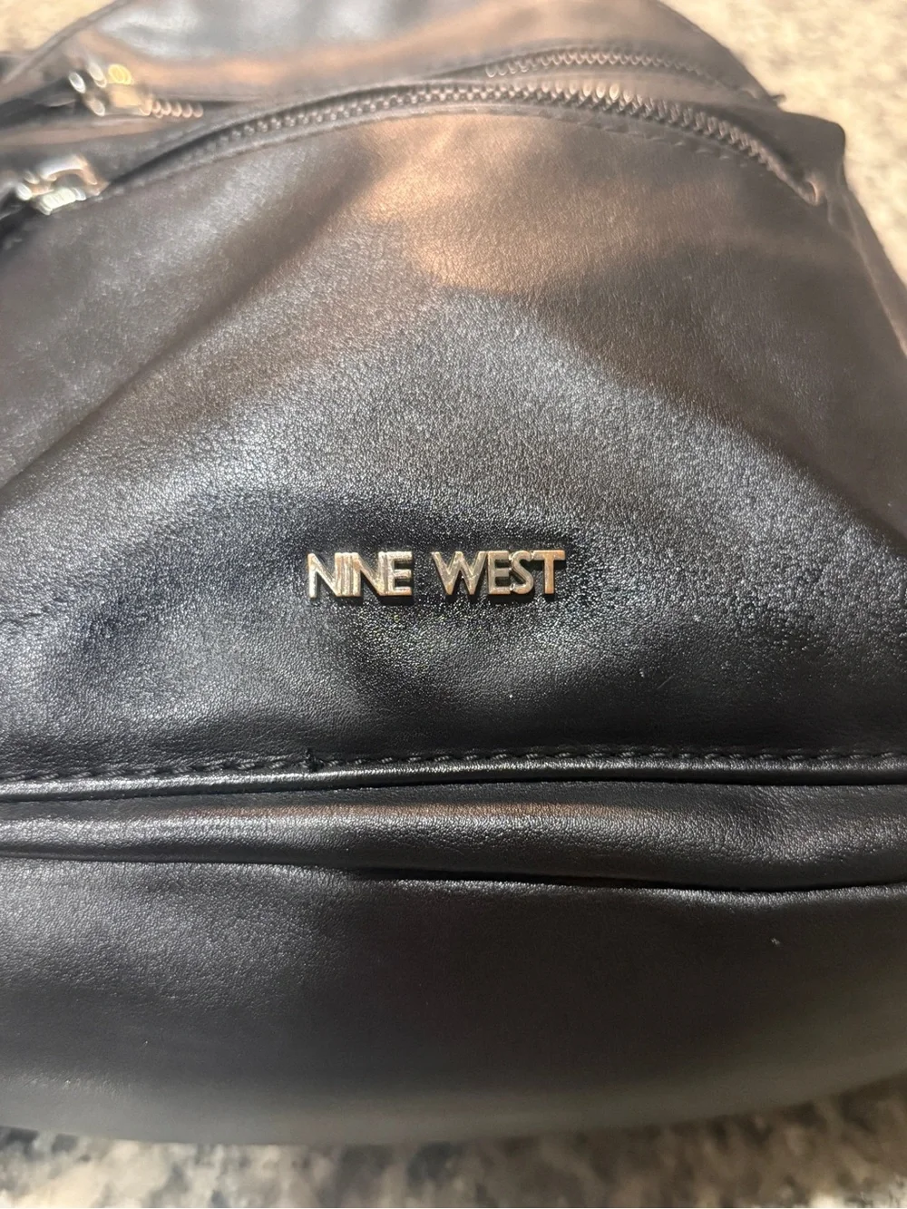 Nine West Black Mini Faux-Leather Backpack with Front Zip Pockets